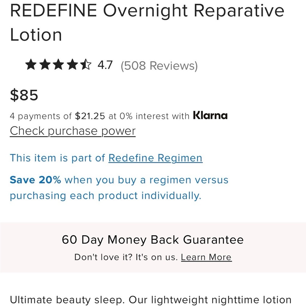 New Rodan + Fields Redefine Overnight Reparative Lotion 30mL - Picture 2 of 2